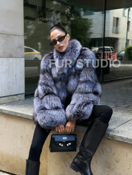 Шуба из меха чернобурки - стойка воротник - фото 2