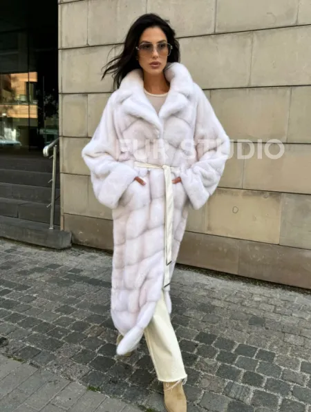 Норковая шуба с английским воротником - цвет колотый лед - фото 0