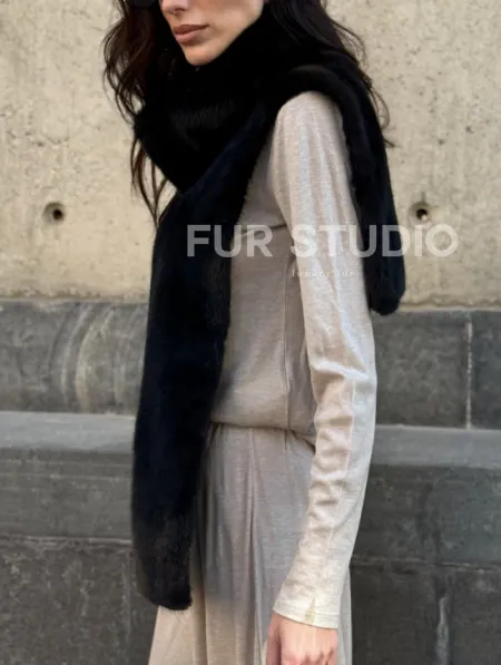 Черная норковая манишка - фото 1