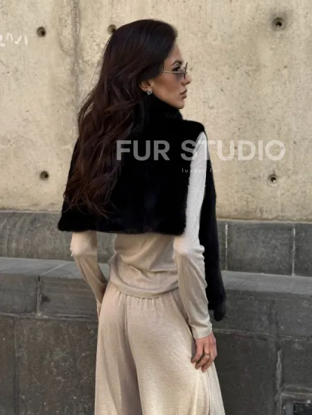 Черная норковая манишка - фото 10