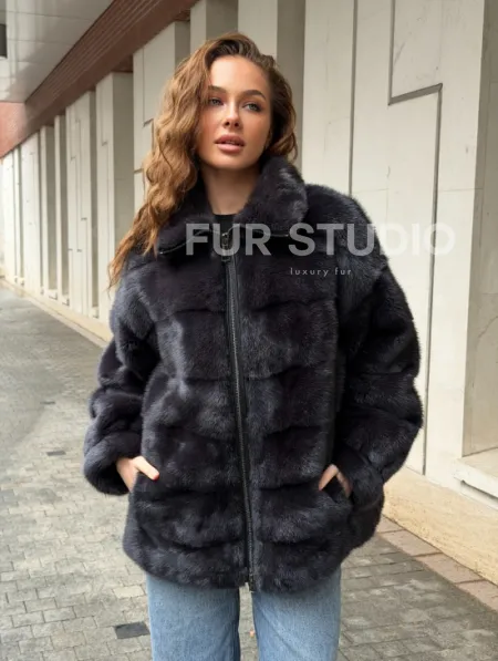 Норковая куртка на молнии - графит - фото 9