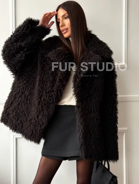 Коричневая дубленка из меха Тиградо - фото 5