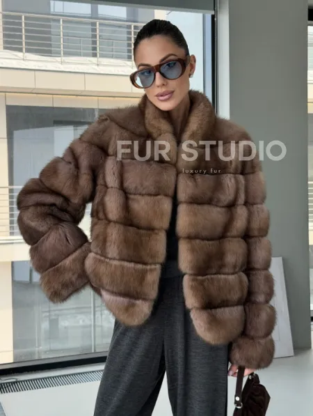 Полушубок из соболя «Тортора графит» - фото 9