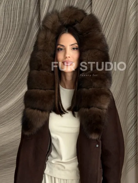Пальто с мехом песца под соболь - фото 11