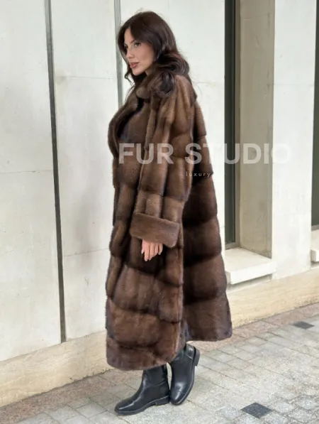 Норковая шуба NAFA соболиного натурального цвета - фото 5