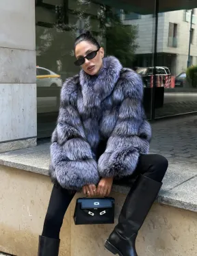 Шуба из меха чернобурки - стойка воротник - фото 2