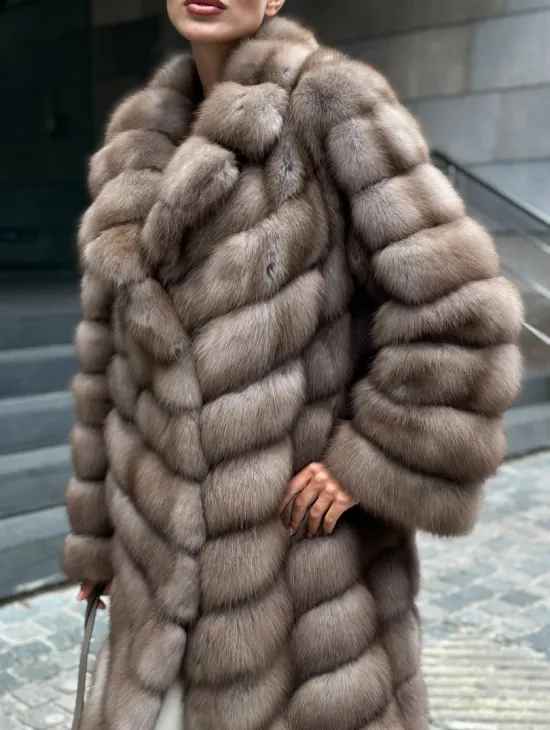 Пальто из меха куницы цвет Tortora - фото 1