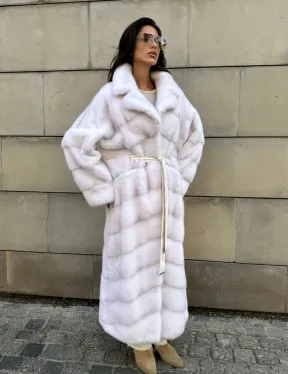 Норковая шуба с английским воротником - цвет колотый лед - фото 9