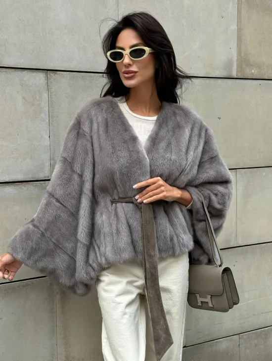 Модная летучая мышь из меха норки - цвет серый - фото 5