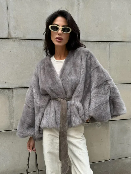 Модная летучая мышь из меха норки - цвет серый - фото 6