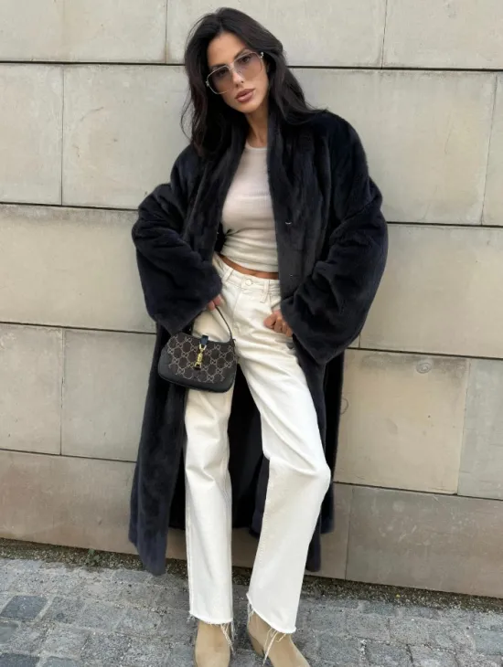 Шуба норковая цельный мех PREMIUM COLLECTION VELVET - цвет графит - фото 10