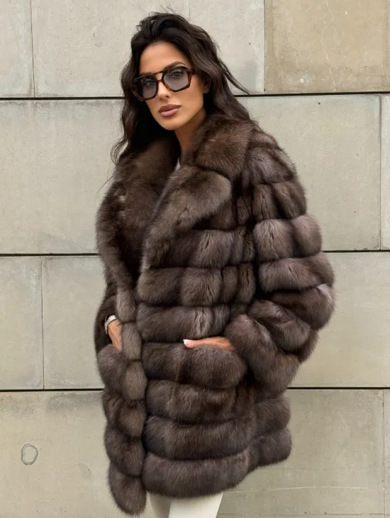 Шуба из баргузинского соболя с цельным английским воротником SILVER 2-3 - фото 7