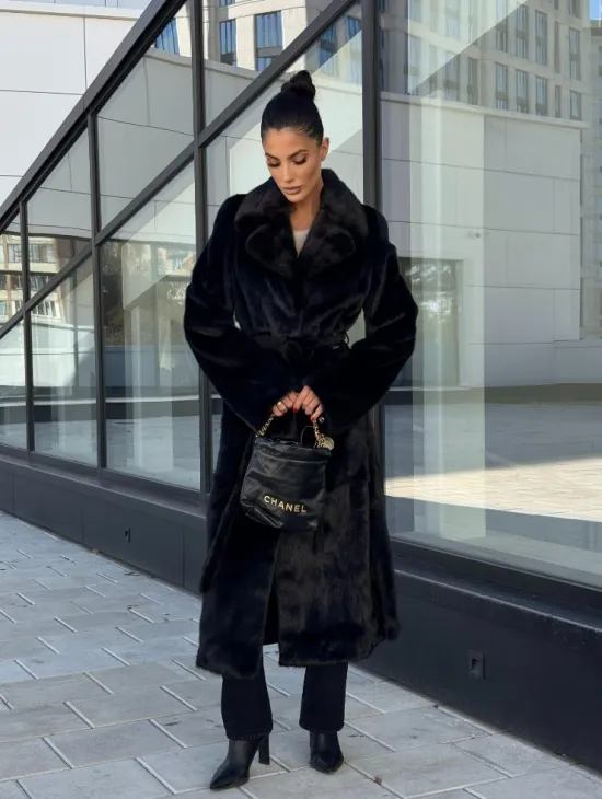 Классическая норковая шуба в финской норке Black с накладными карманами - фото 10