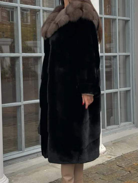 Шуба норковая PREMIUM NAFA капюшон кобра из меха куницы - фото 3
