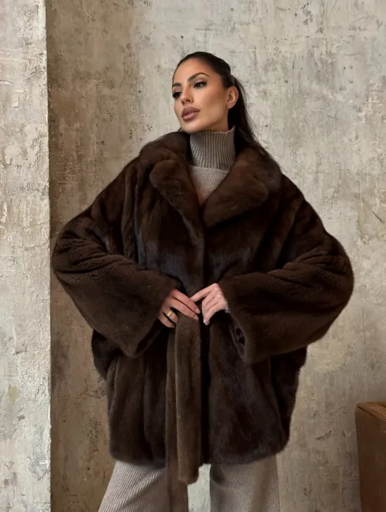 Модная шуба 2025 из меха норки NAFA премиум класса - фасон летучая мышь - фото 9