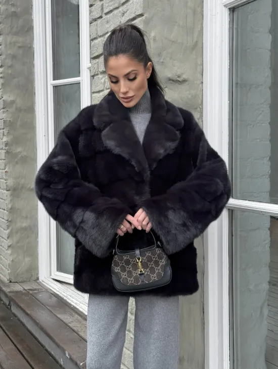 Меховой полушубок - автоледи из натуральной норки с английским воротником - фото 8