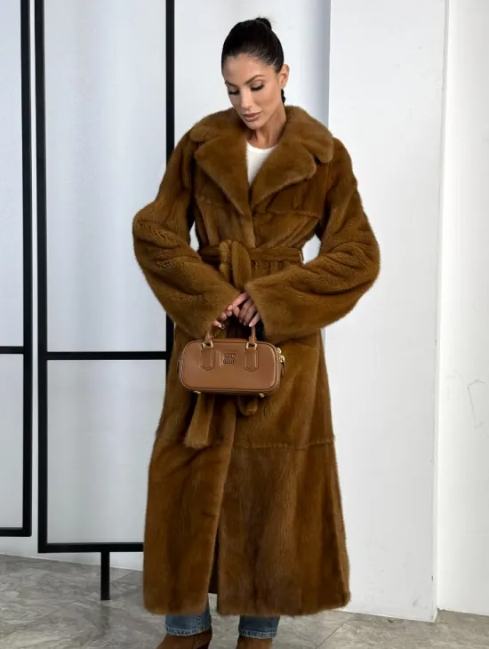 Классическая длинная норковая шуба под пояс - английский воротник - фото 6