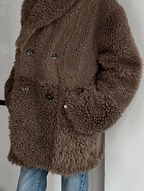 Женская двусторонняя дубленка из натуральной кожи - воротник шаль - фото 5