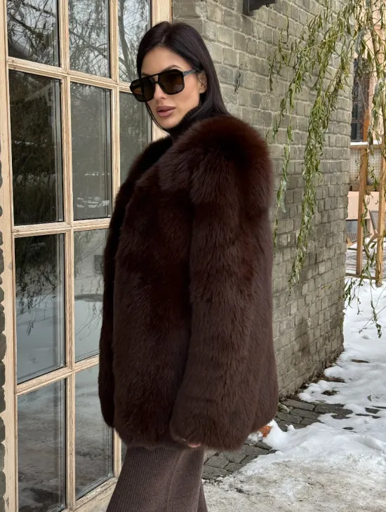 Шуба из меха песца цельные пластины Brown - фото 8