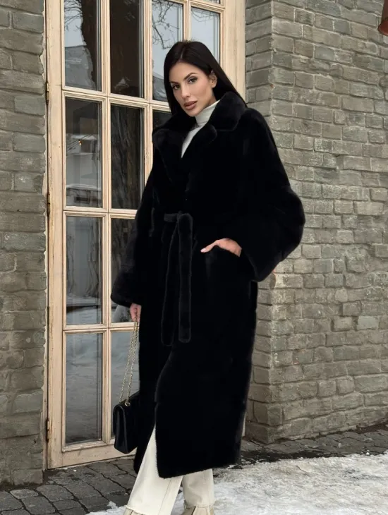 Шуба кимоно из норки Blackglama с английским воротником - фото 11