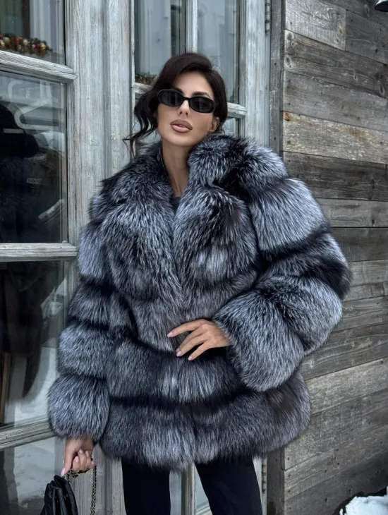 Шикарный полушубок из чернобурки Premium collection, английский воротник - фото 13