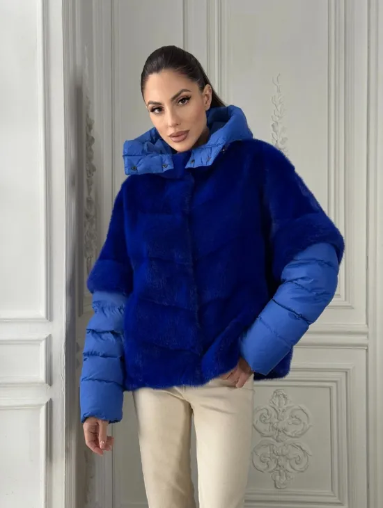 Женский пуховик - жилет норковый трансформер Electric Blue - фото 7