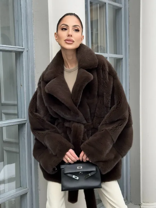 Летучка - шуба из норки с английским воротником цвет 