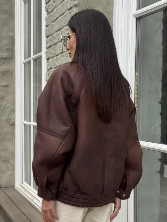 Дубленка - бомбер A LA VINTAGE из овчины мерино с воротником-стойка - фото 7