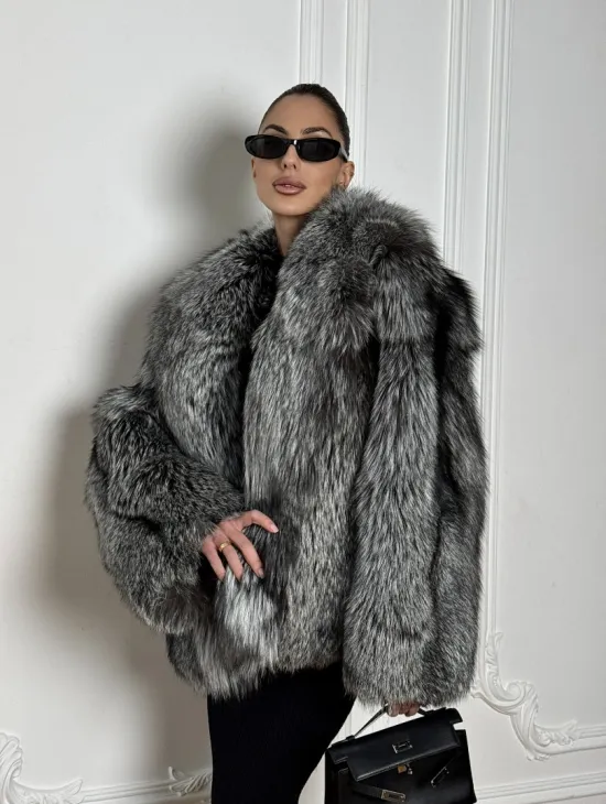 Полушубок из чернобурки A la Vintage с шалевым воротником - фото 11