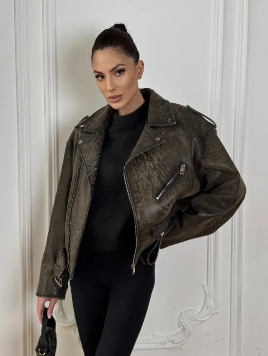 Натуральная женская кожаная косуха в стиле Vintage весна - 2025 - фото 4