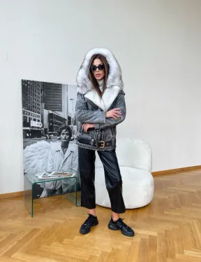 Авиатор с капюшоном из винтажной кожи - фото 3