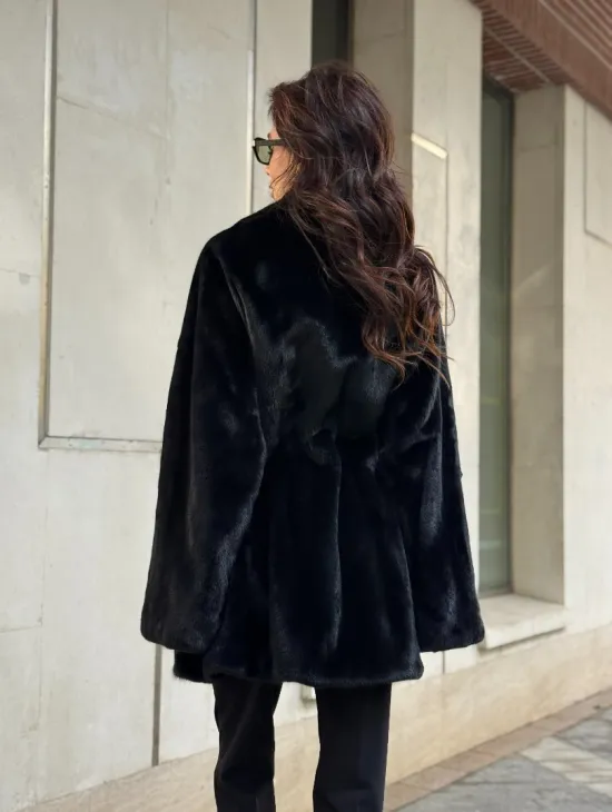 Полушубок из норки с английским воротником - черный - фото 10