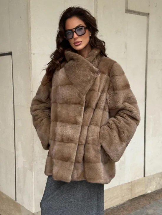 Норковая шуба бежевая - фото 0