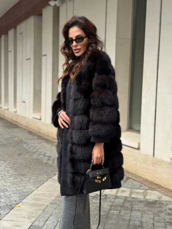 Пальто из куницы с отделкой кашемира - фото 9