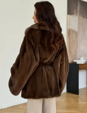 Норковый полушубок - цвет соболь - фото 5