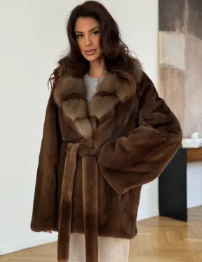 Норковый полушубок - цвет соболь - фото 0