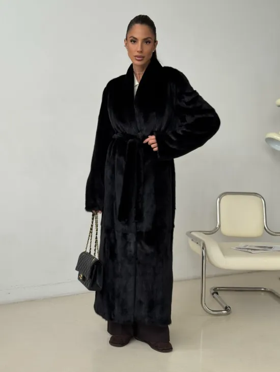 Длинная черная норковая шуба - фото 7