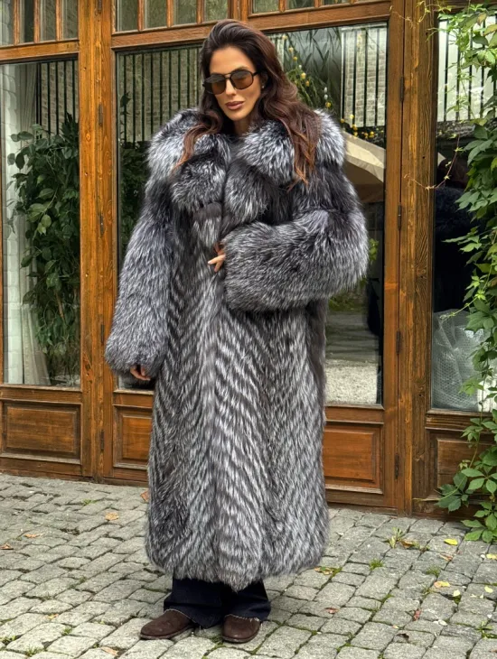 Длинная шуба из чернобурки в росшив - фото 8
