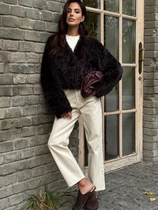 Укороченная шуба из овчины калган - фото 2