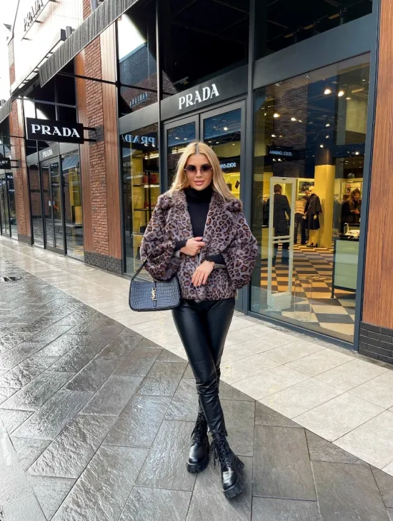 Полушубок из экомеха леопард - фото 2