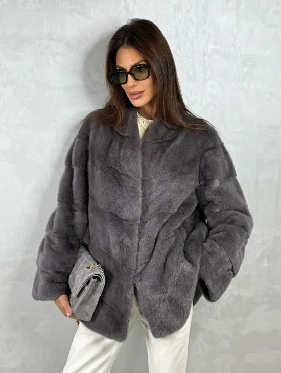 Норковый полушубок - графит - фото 8