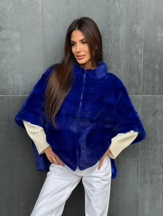Синяя норковая кофта на молнии - фото 4
