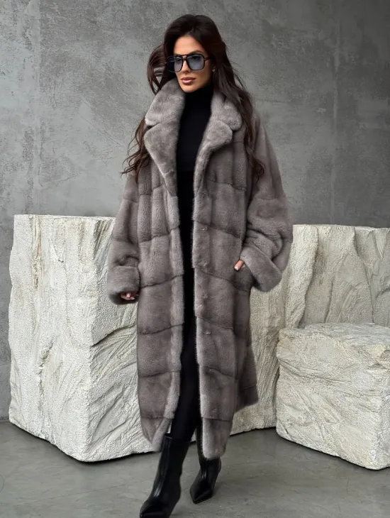 Серая норковая шуба oversize - фото 9