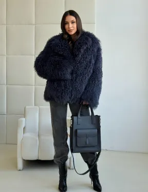 Шуба из ламы - цвет джинс - фото 9
