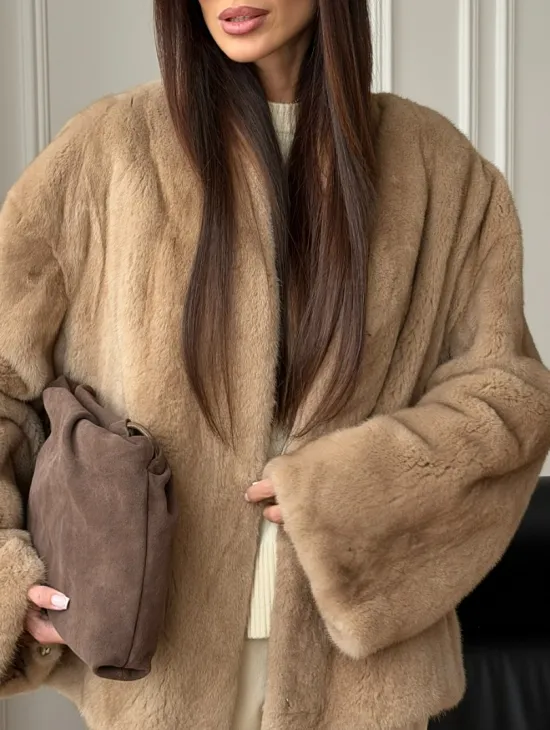 Норковый жакет (бежевый) - фото 1