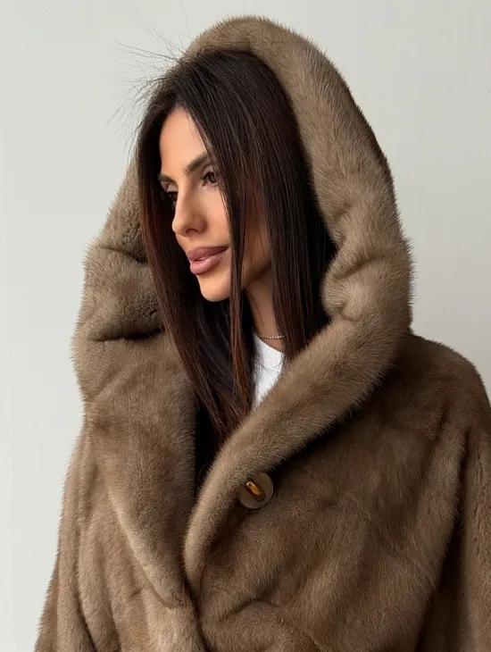 Норковая шуба пастель с капюшоном - фото 10