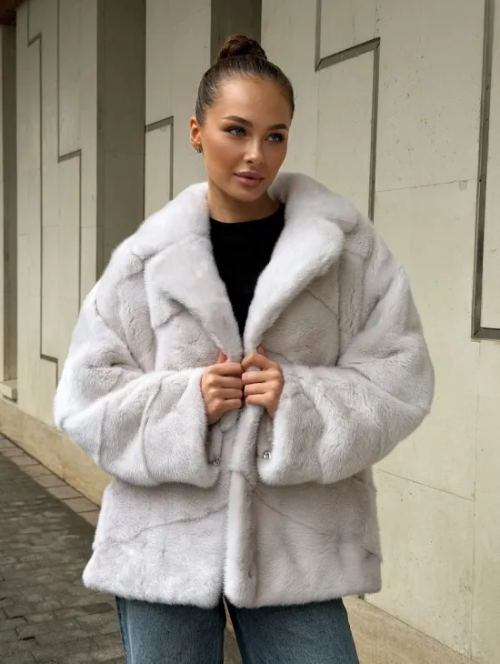 Светлый норковый полушубок - фото 0