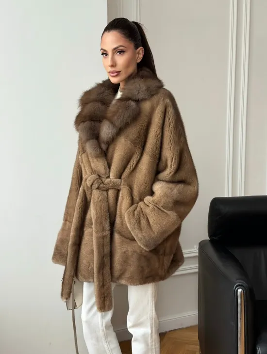 Шуба норка - воротник куница - фото 9