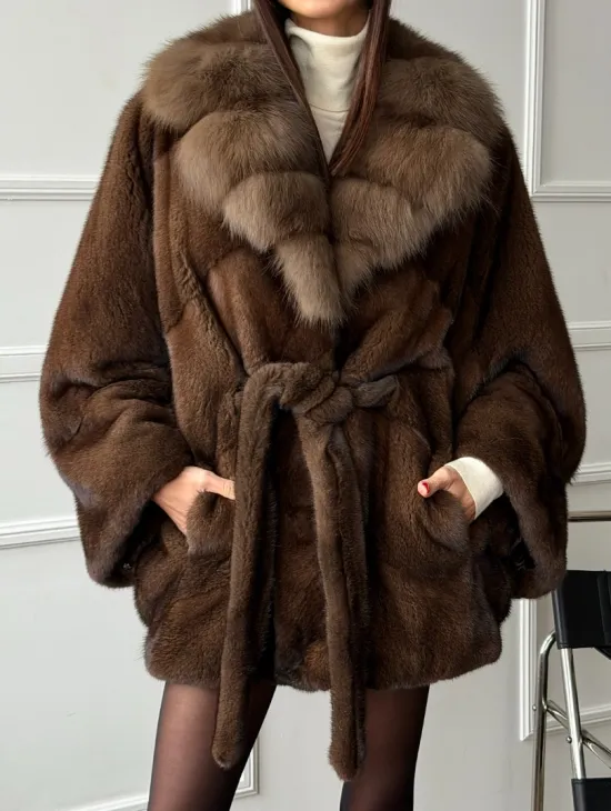 Полушубок автоледи норковый - воротник куница - фото 3