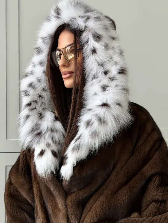 Норковая шуба с капюшоном по рысь - фото 5